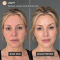Korean Color-Correcting Tinted Serum in Light: bare skin vs. illustrative shade preview (digitally edited)